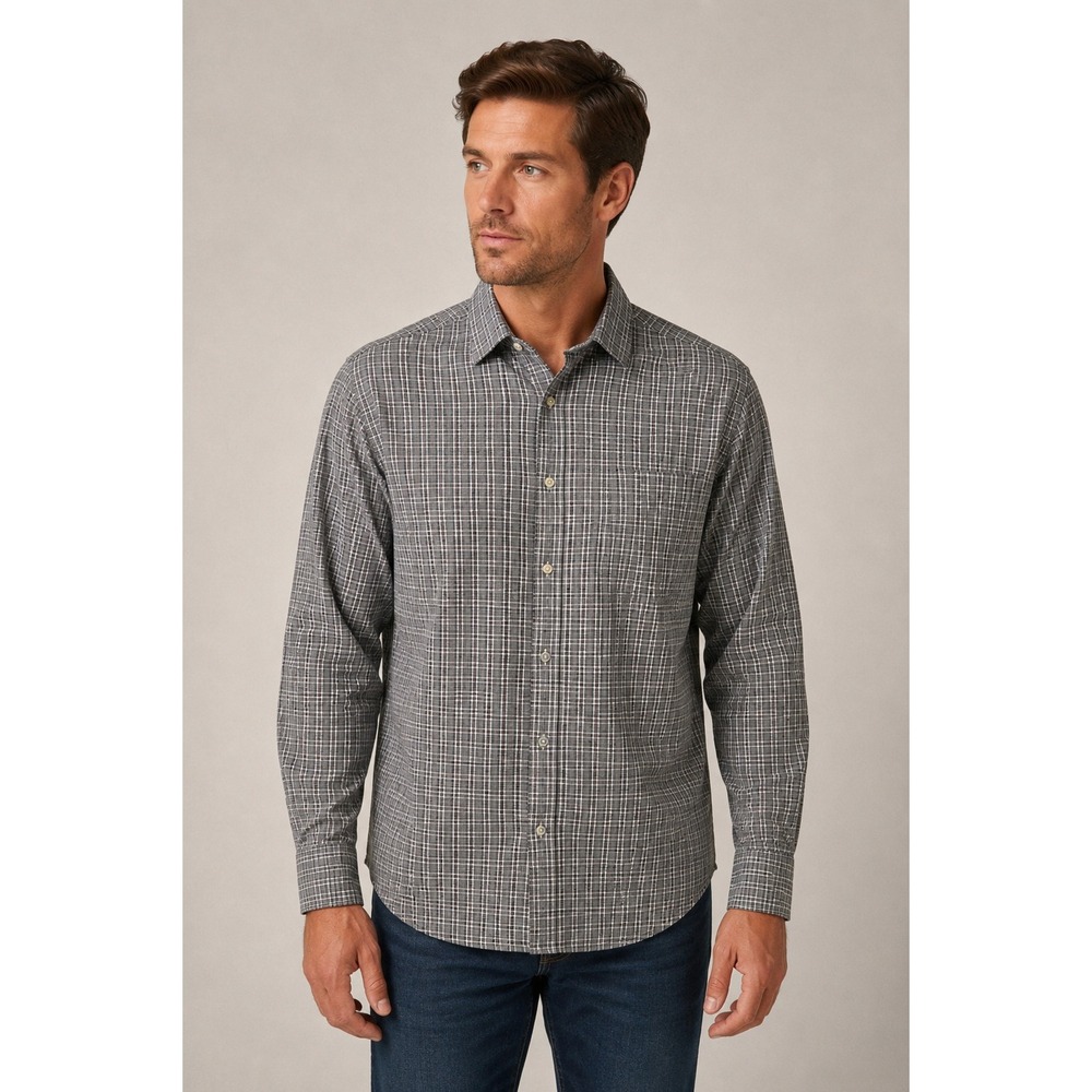 Peter Millar Shirt Men's Large Summer Comfort Plaid Long Sleeve Button Down Gray